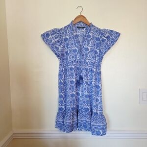 La Plage- Ruthie Ruffle Dress Blue Tassel XS